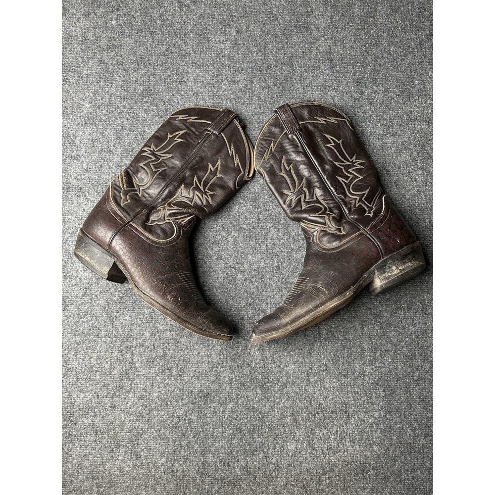 Mens Boots Tony Lama Brown Western Cowboy Leather Embroidered, Size US 10 D